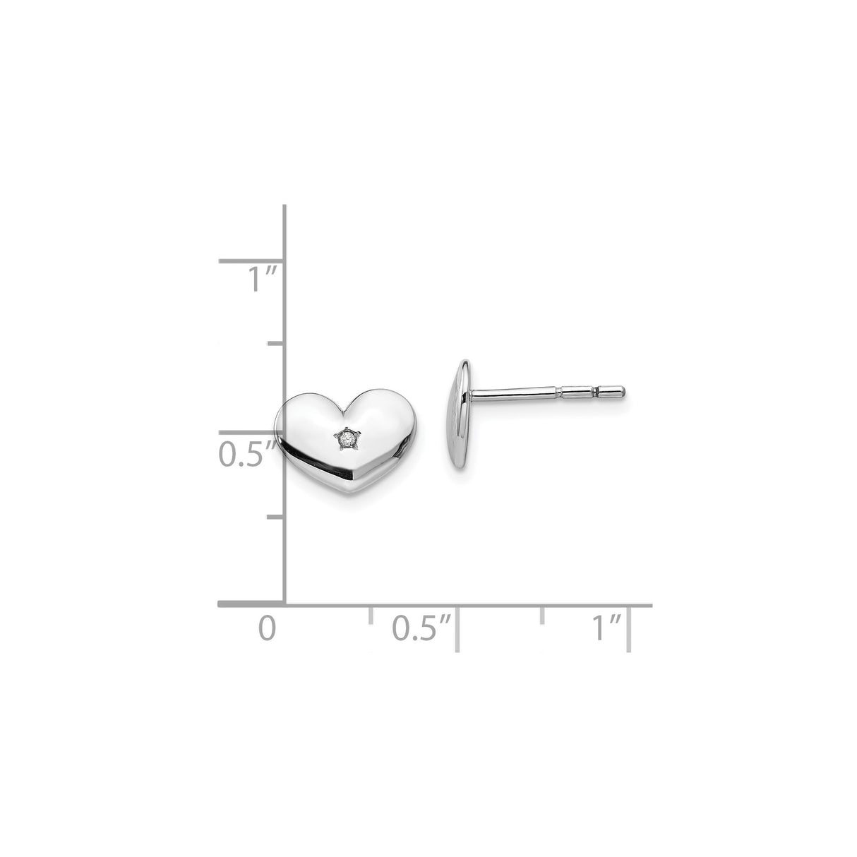 Sterling Silver Heart Stud Earrings with Diamond Accent, Romantic Minimalist Design