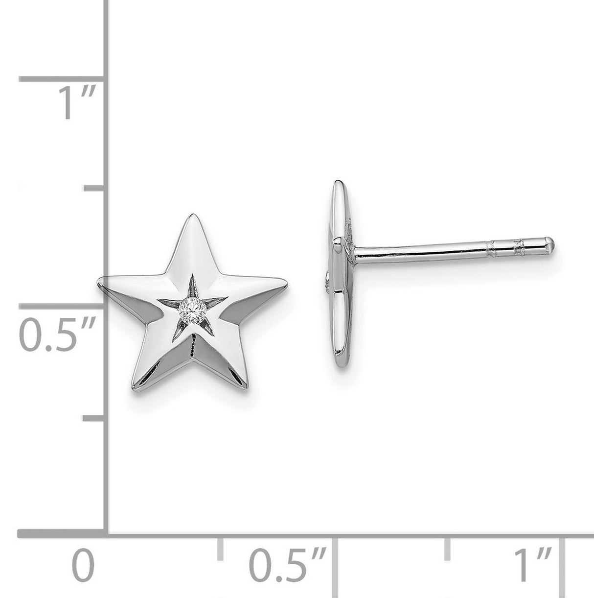 Sterling Silver Star Stud Earrings with Diamond Accent, Celestial Minimalist Design for Women or Teens