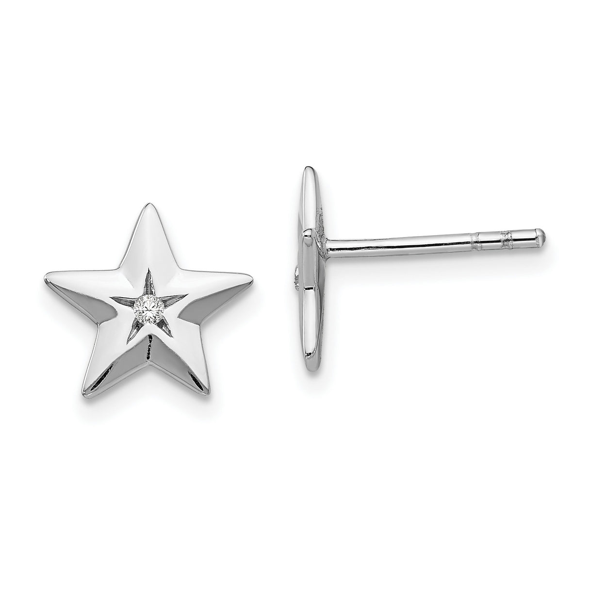 Sterling Silver Star Stud Earrings with Diamond Accent, Celestial Minimalist Design for Women or Teens