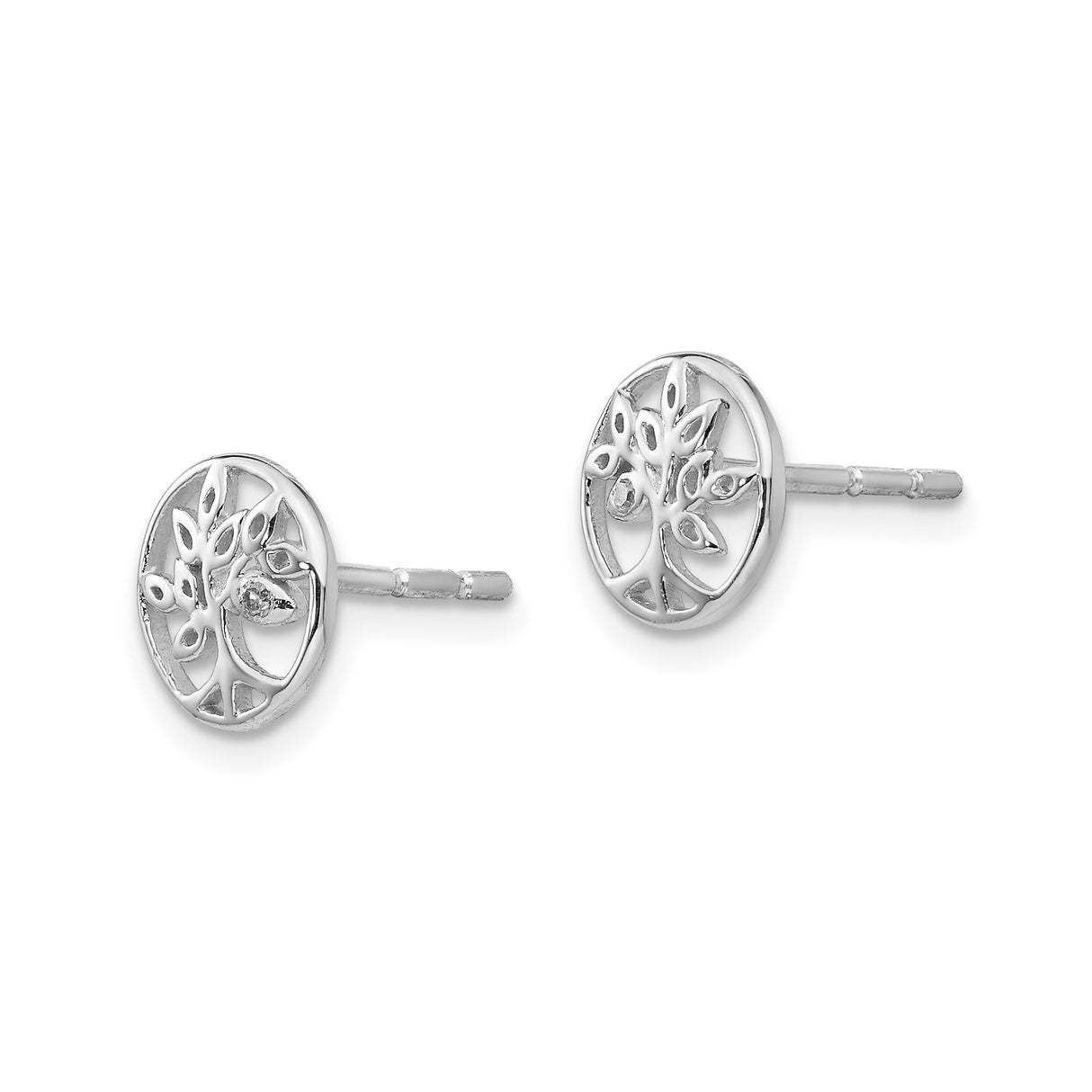 Sterling Silver Tree of Life Earrings with Diamond, Openwork Leaf Studs for Women