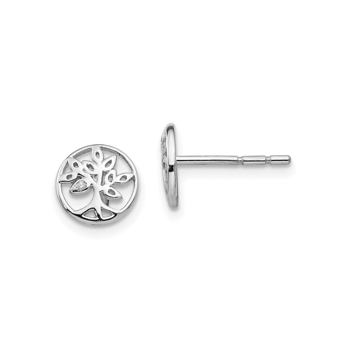 Sterling Silver Tree of Life Earrings with Diamond, Openwork Leaf Studs for Women