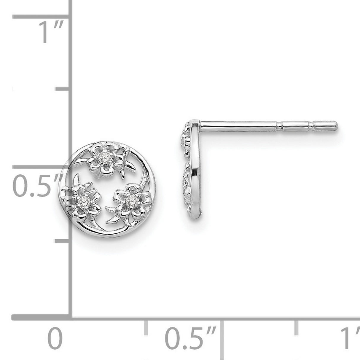 Sterling Silver Stud Earrings with Diamond Accents, Openwork Floral Design for Women