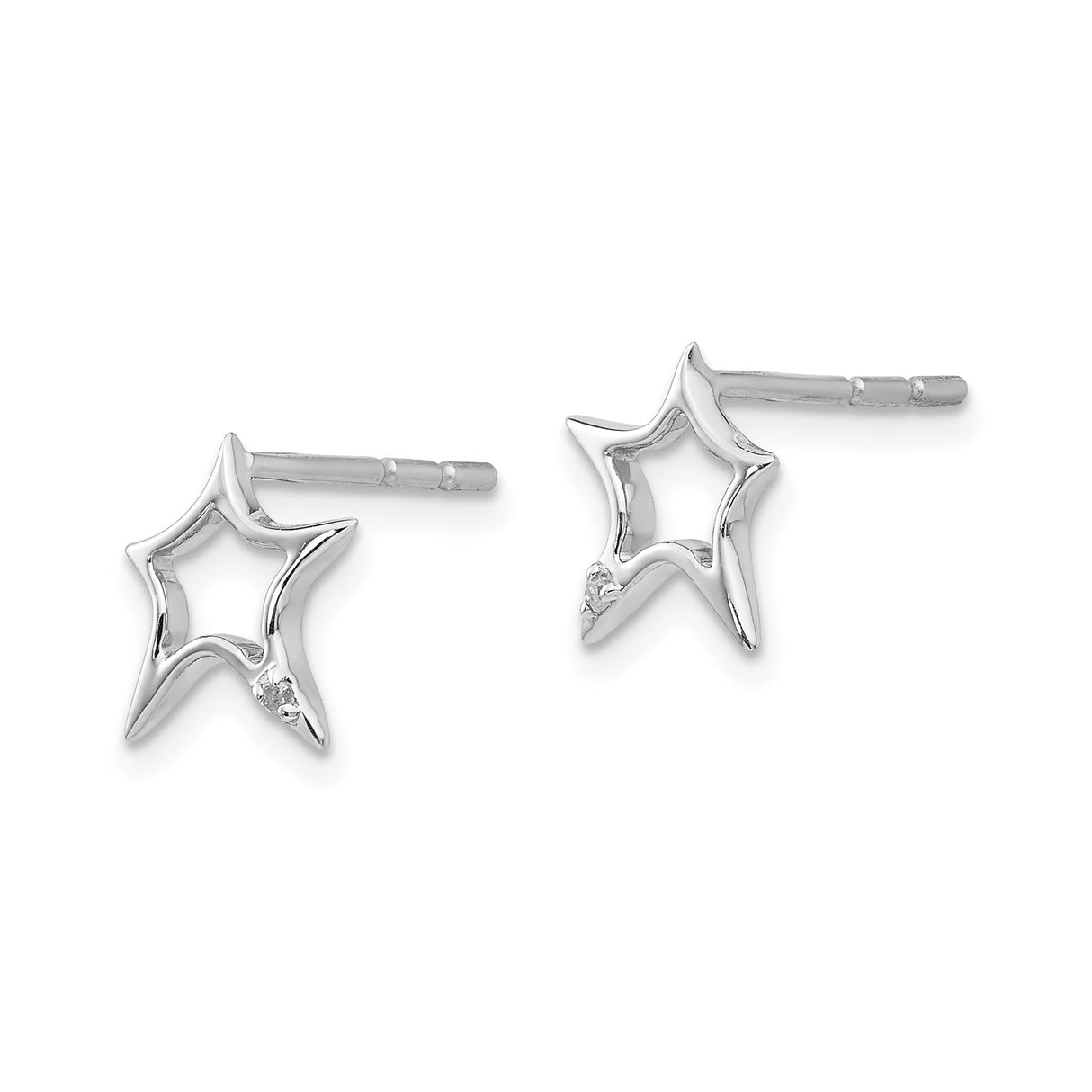 Sterling Silver Star Shaped Stud Earrings with Open Cutout Design and Diamond Accent