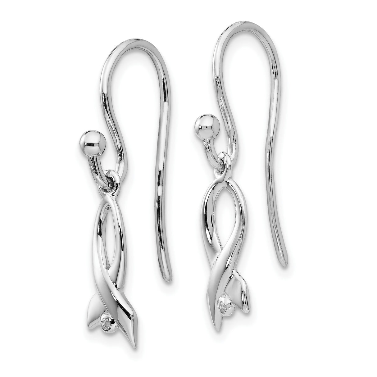 Sterling Silver Ribbon Drop Earrings with Diamond Accent, Awareness Symbol Jewelry for Women