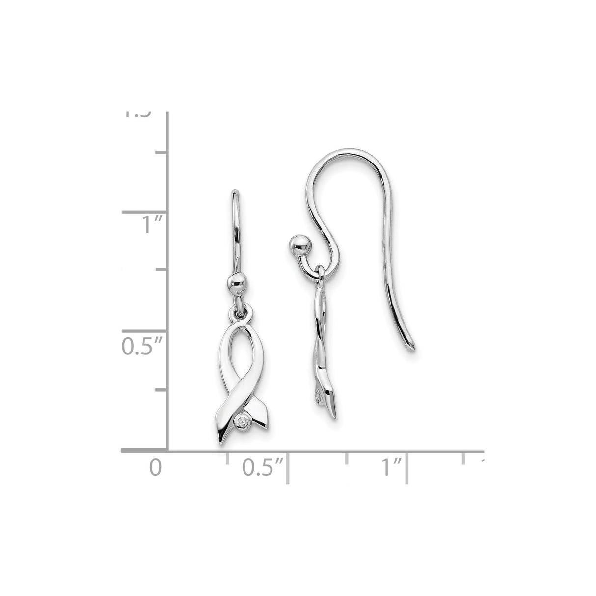 Sterling Silver Ribbon Drop Earrings with Diamond Accent, Awareness Symbol Jewelry for Women