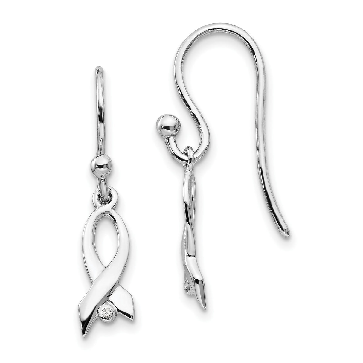 Sterling Silver Ribbon Drop Earrings with Diamond Accent, Awareness Symbol Jewelry for Women