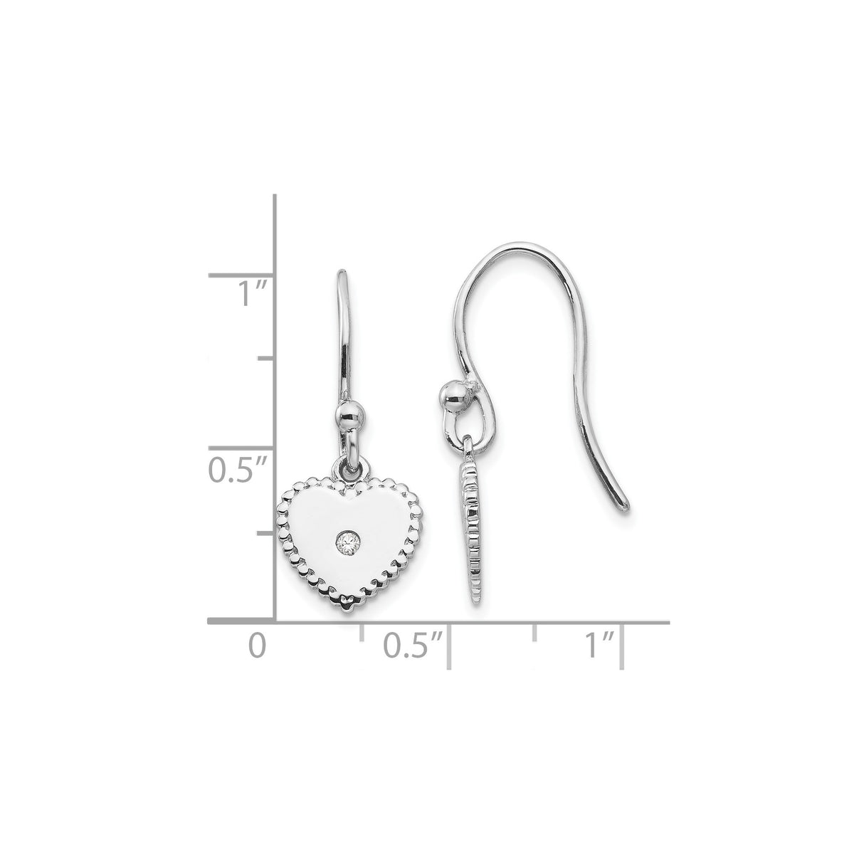 Sterling Silver Heart Dangle Earrings with Diamond and Scalloped Edge Design for Women