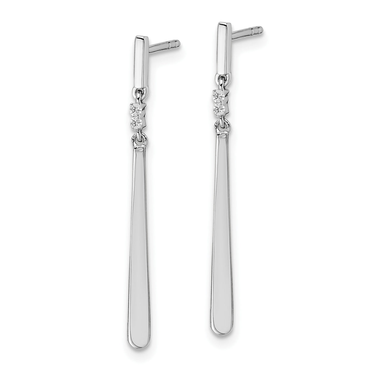 Sterling Silver Drop Earrings with Diamond Accents, Vertical Bar Linear Design