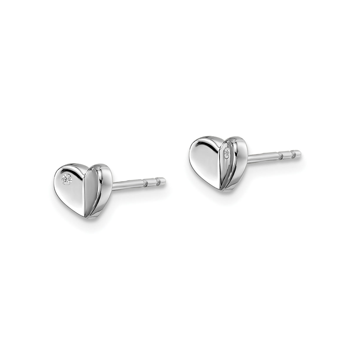 Sterling Silver Heart Stud Earrings with Diamond Accent, Dainty Minimalist Design for Women