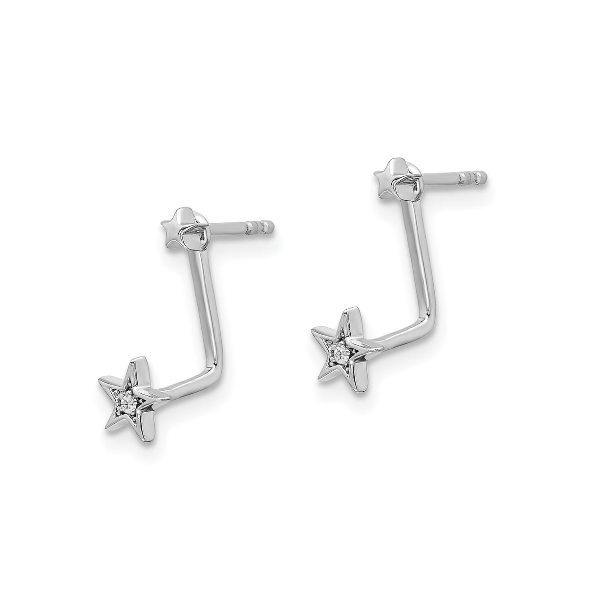 Sterling Silver Star Drop Earrings with Diamonds Accents, Celestial Design