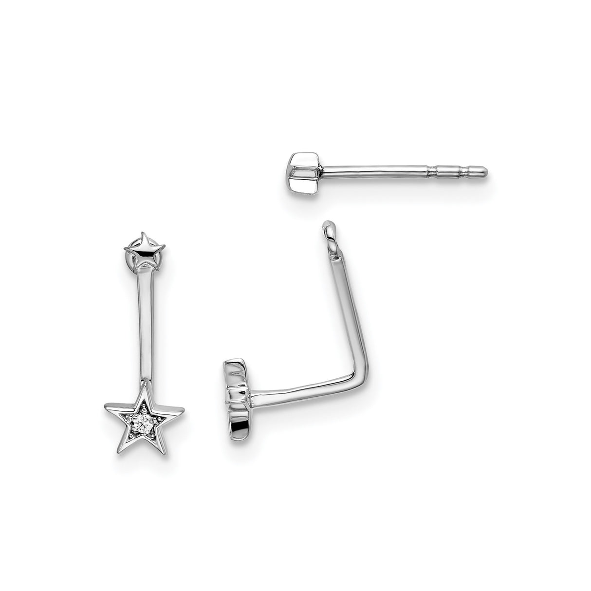 Sterling Silver Star Drop Earrings with Cubic Zirconia Accents, Celestial Design