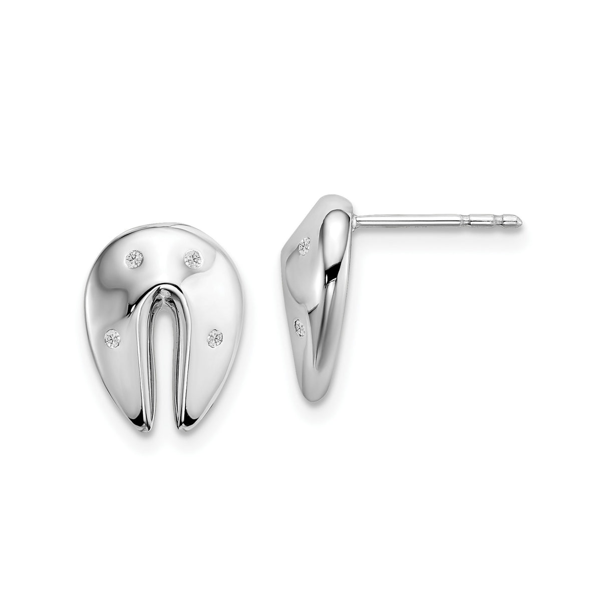 Sterling Silver Horseshoe Stud Earrings with Diamond Accents, Western Minimalist Style for Women