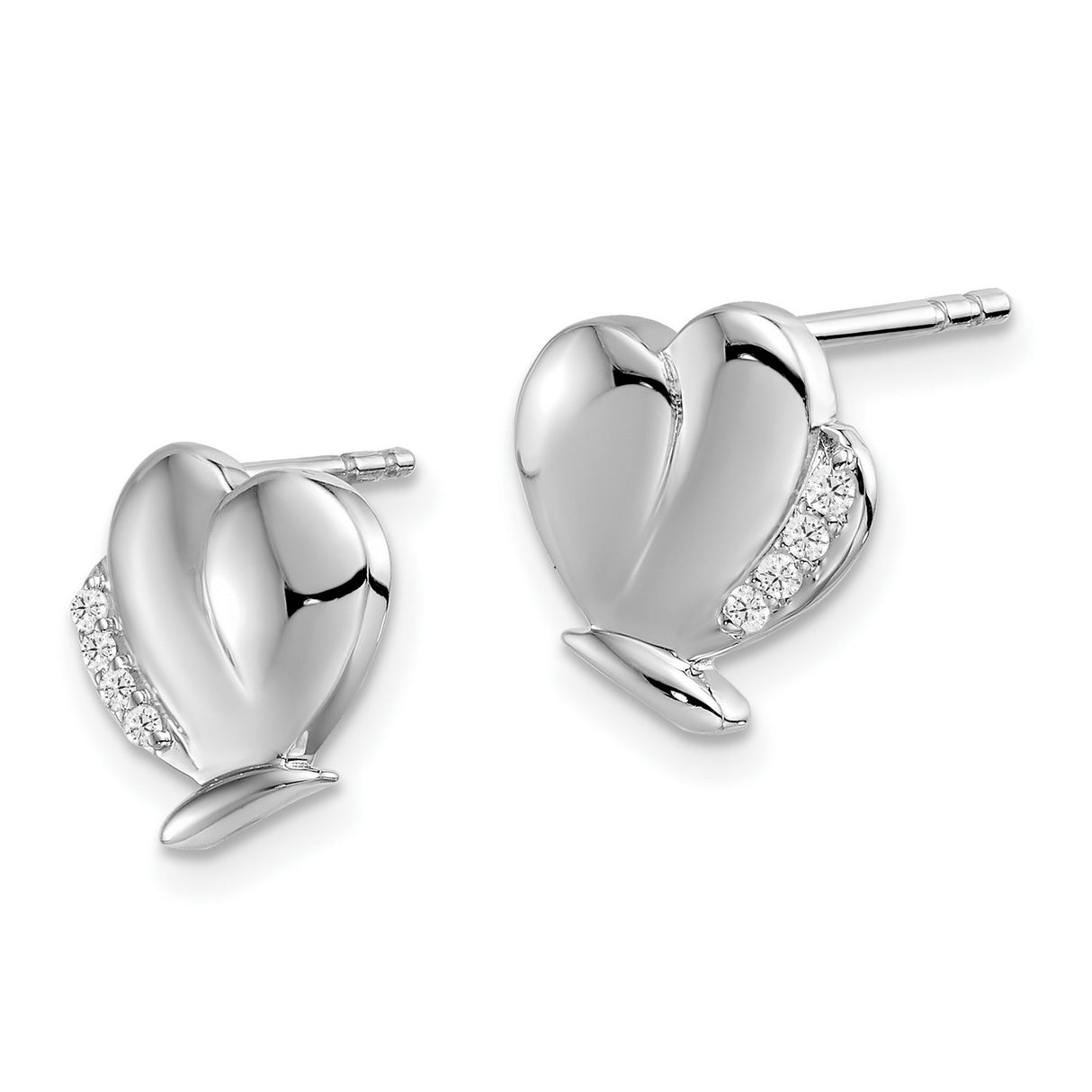 Sterling Silver Heart Stud Earrings with Diamond and Cubic Zirconia Accents
