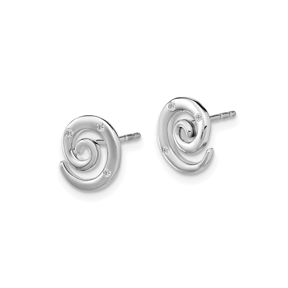 Sterling Silver Spiral Stud Earrings with Diamond Accents, Modern Swirl Design