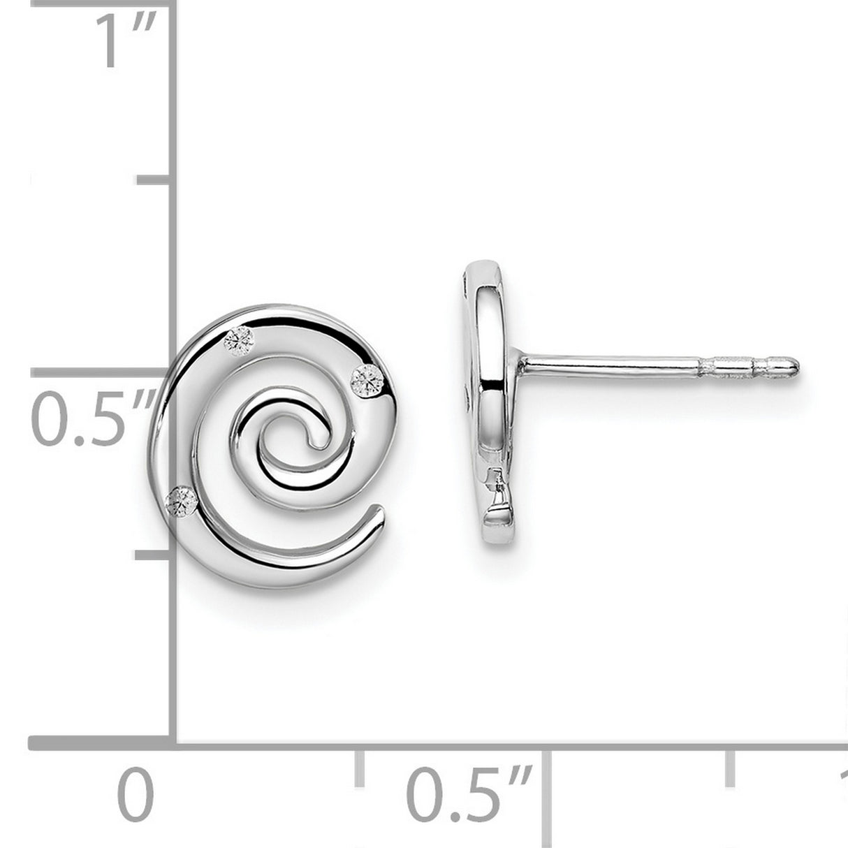 Sterling Silver Spiral Stud Earrings with Diamond Accents, Modern Swirl Design