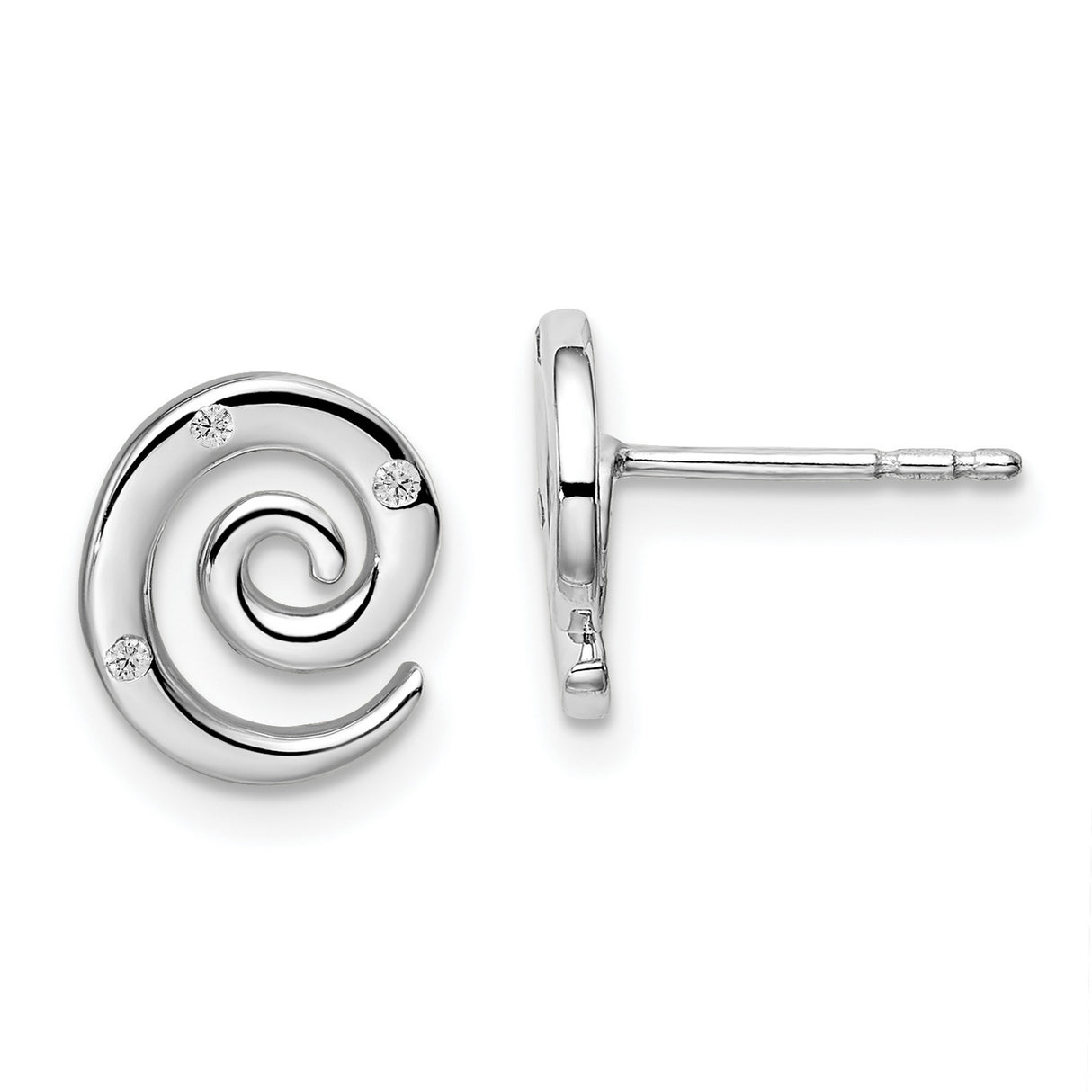 Sterling Silver Spiral Stud Earrings with Diamond Accents, Modern Swirl Design