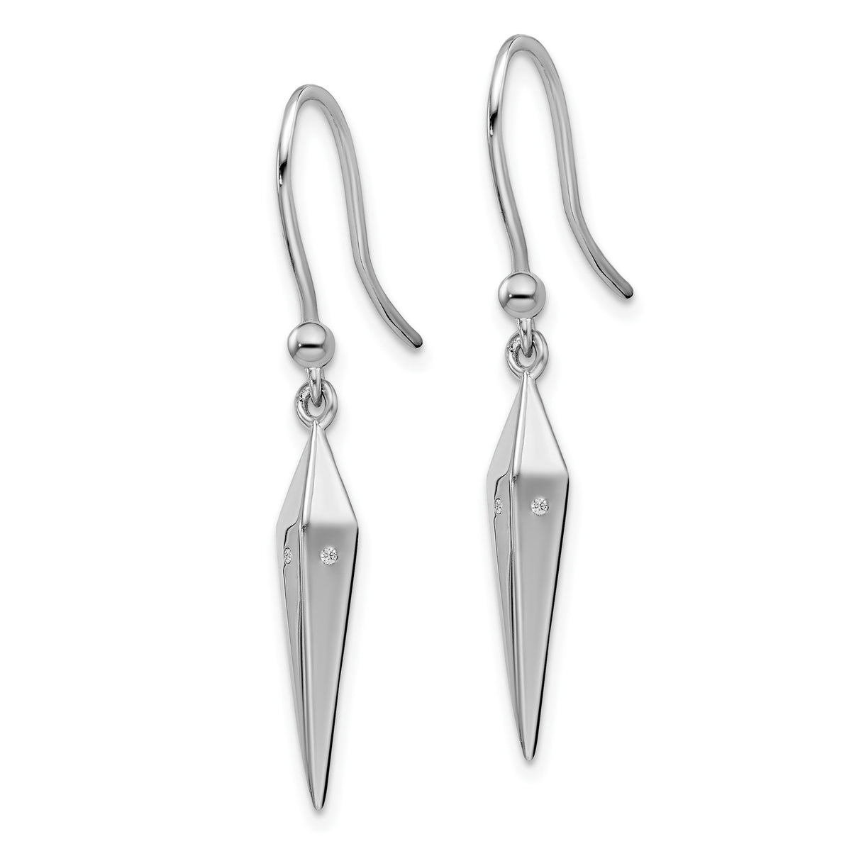 Sterling Silver Drop Earrings with Diamond Accents, Elongated Spike Design, Minimalist Style