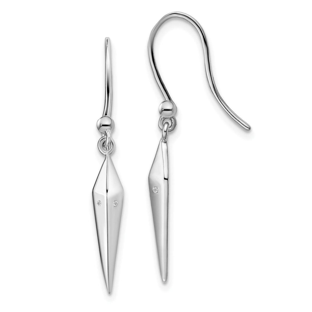 Sterling Silver Drop Earrings with Diamond Accents, Elongated Spike Design, Minimalist Style