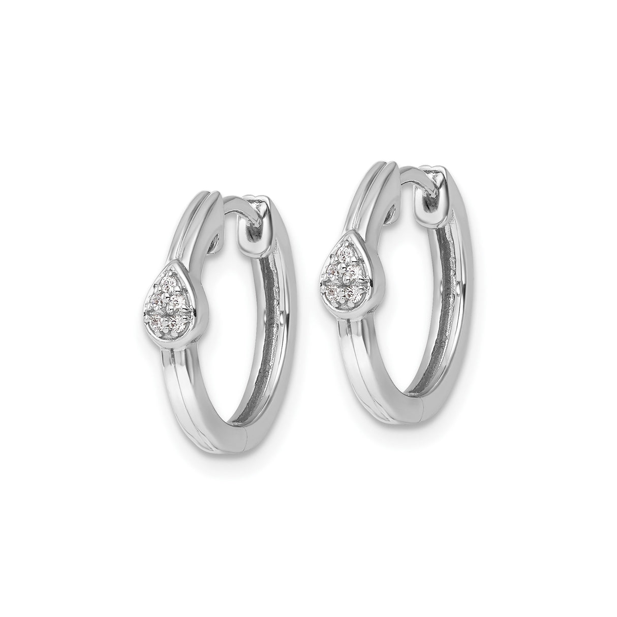 Sterling Silver Teardrop Hoop Earrings with Diamond Accents, Lightweight Minimalist Design