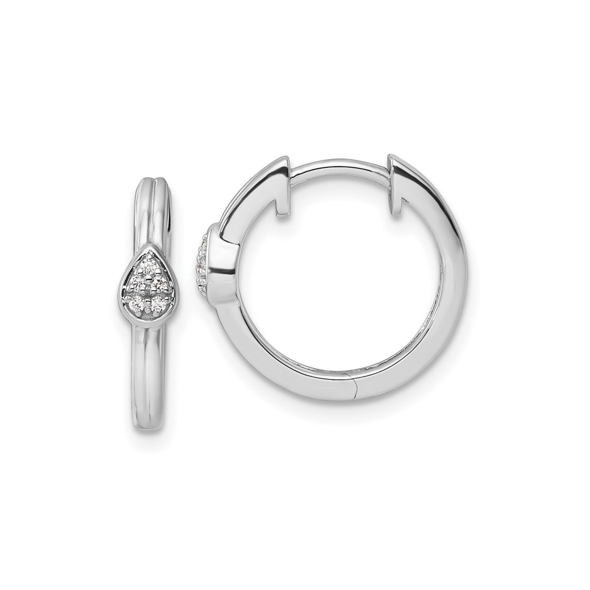 Sterling Silver Teardrop Hoop Earrings with Diamond Accents, Lightweight Minimalist Design