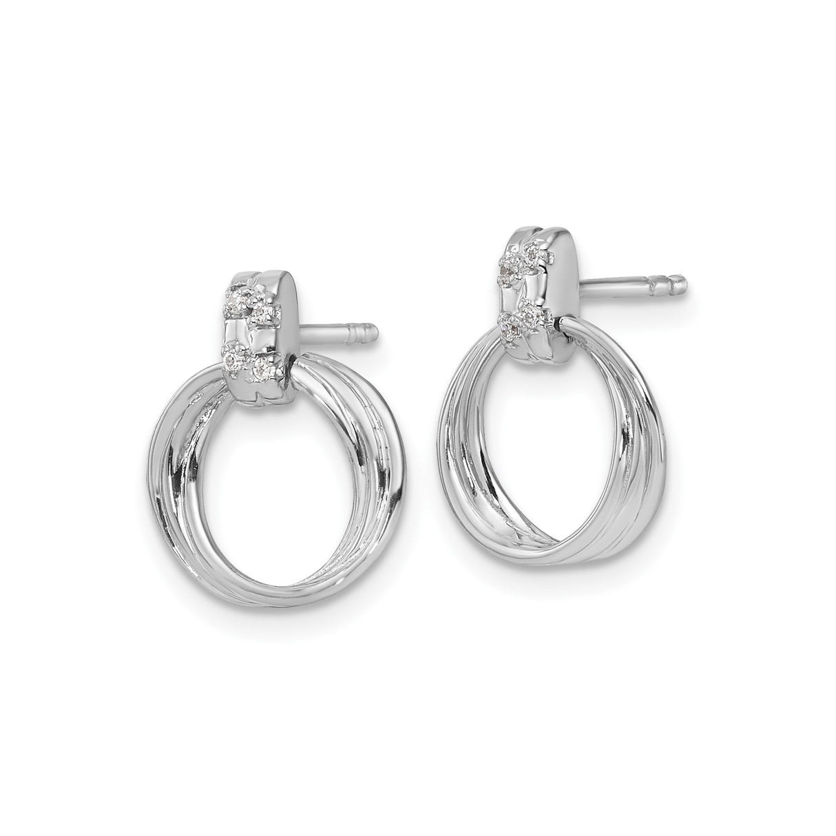 Sterling Silver Dangle Earrings with Diamond Accents, Interlocking Circle Design