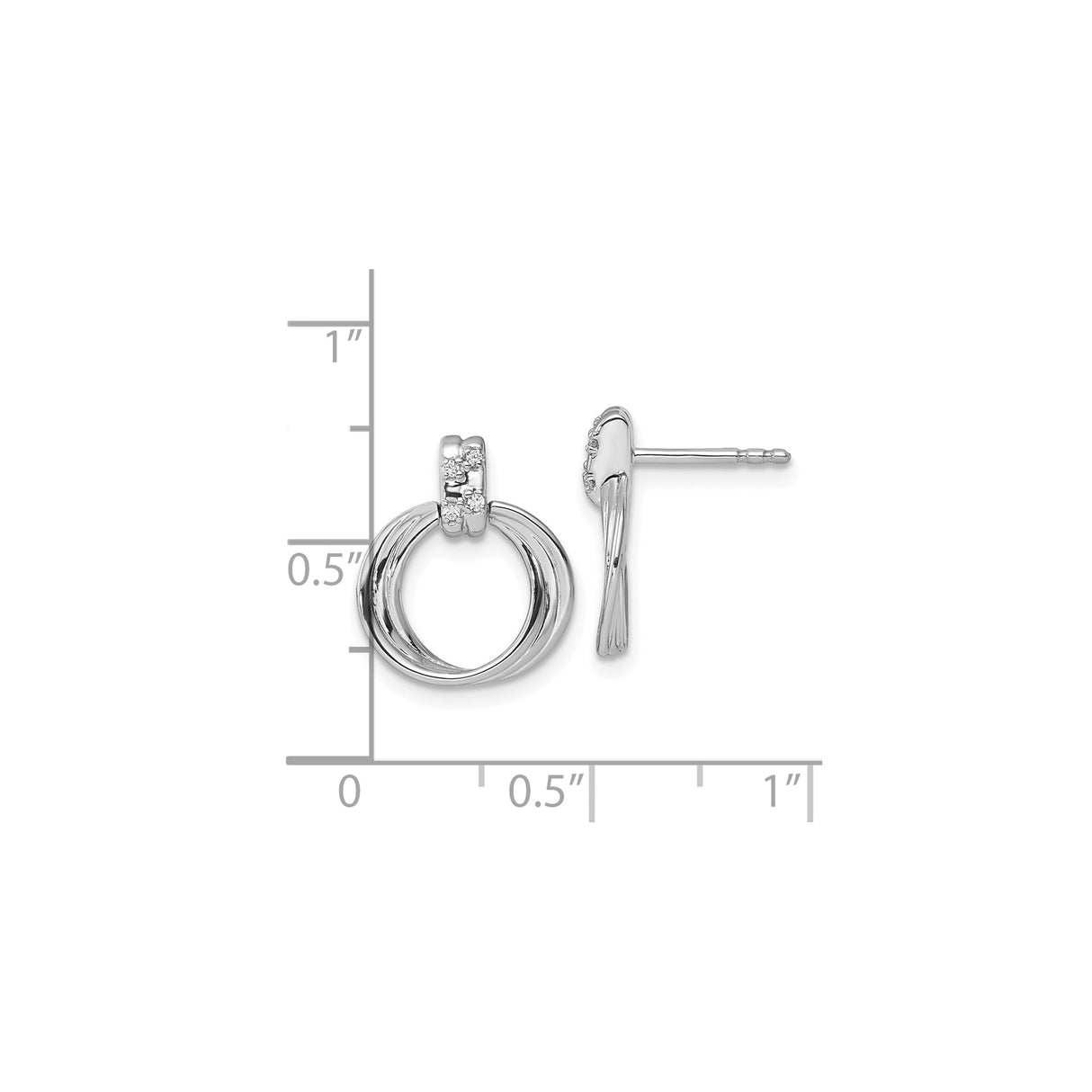 Sterling Silver Dangle Earrings with Diamond Accents, Interlocking Circle Design