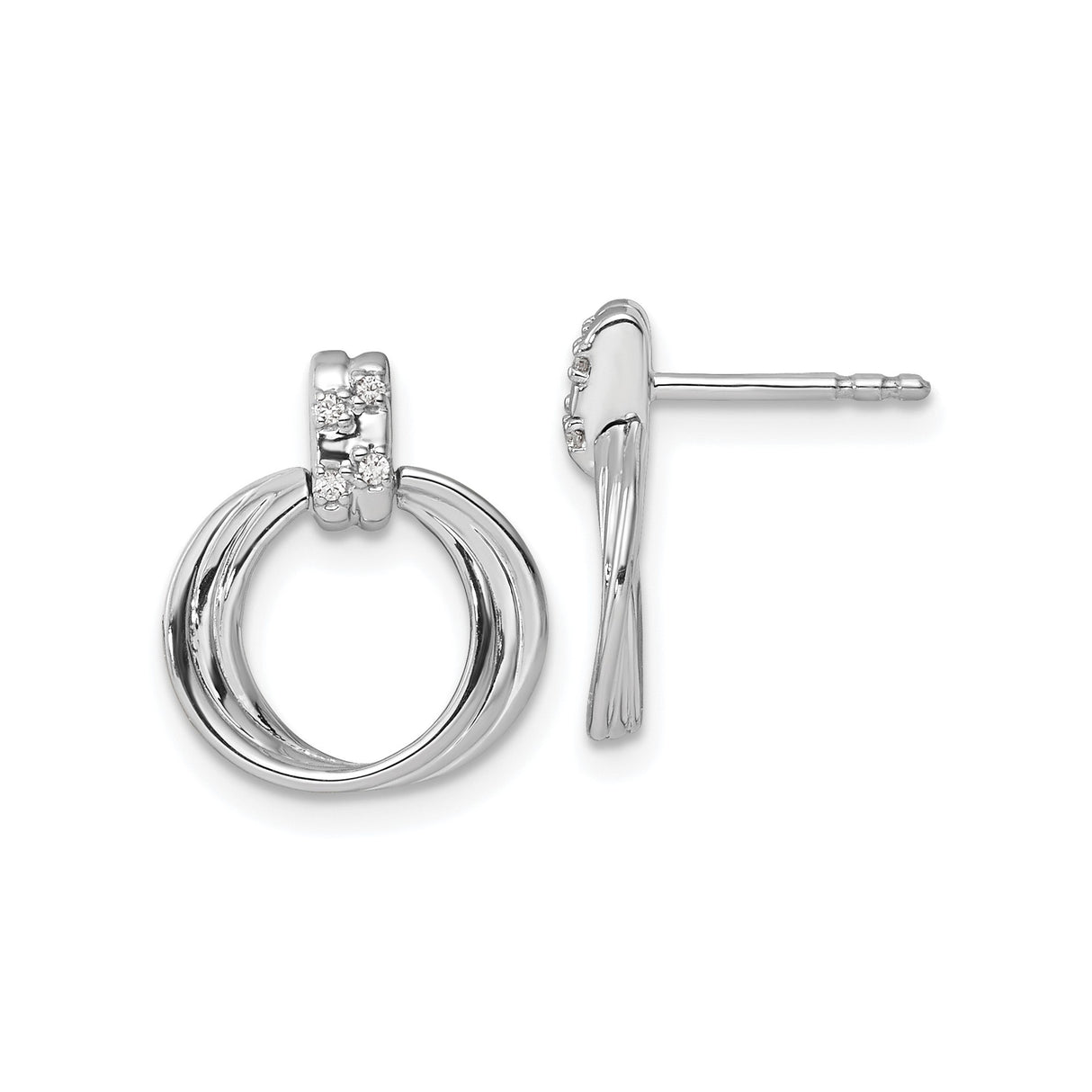 Sterling Silver Dangle Earrings with Diamond Accents, Interlocking Circle Design