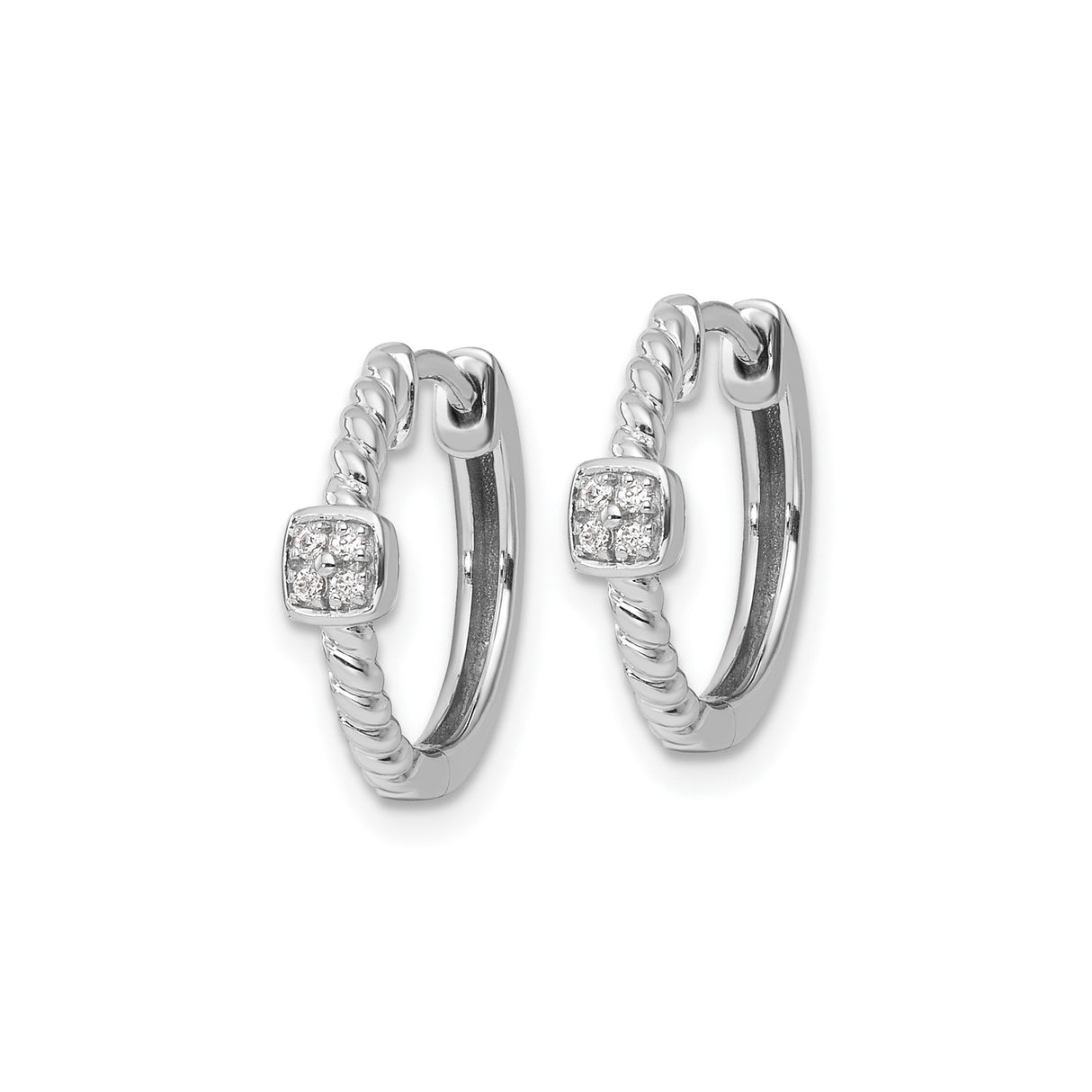 Sterling Silver Twisted Hoop Earrings with Diamond Cluster and Textured Rope Design