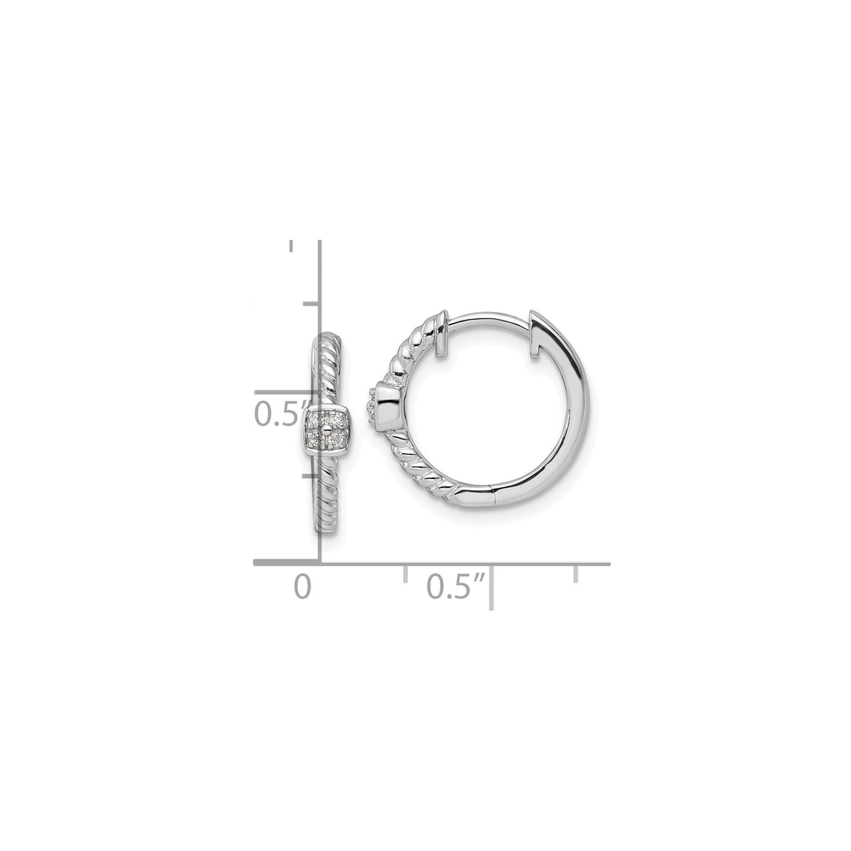 Sterling Silver Twisted Hoop Earrings with Diamond Cluster and Textured Rope Design