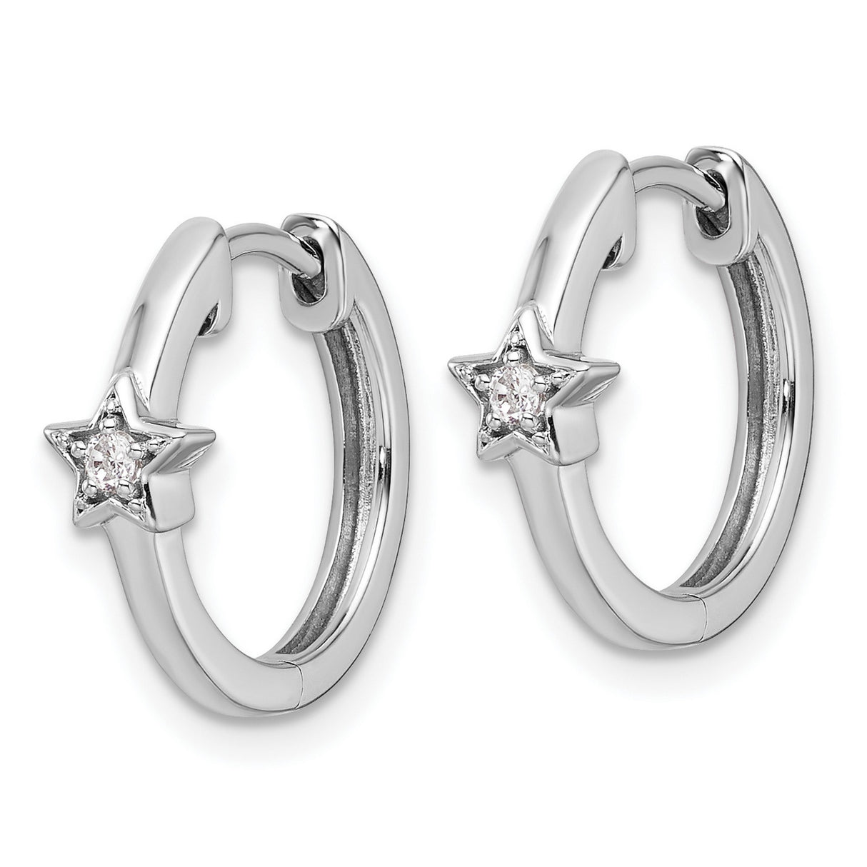 Sterling Silver Hoop Earrings with Diamond Accent and Star Charm, Celestial Style