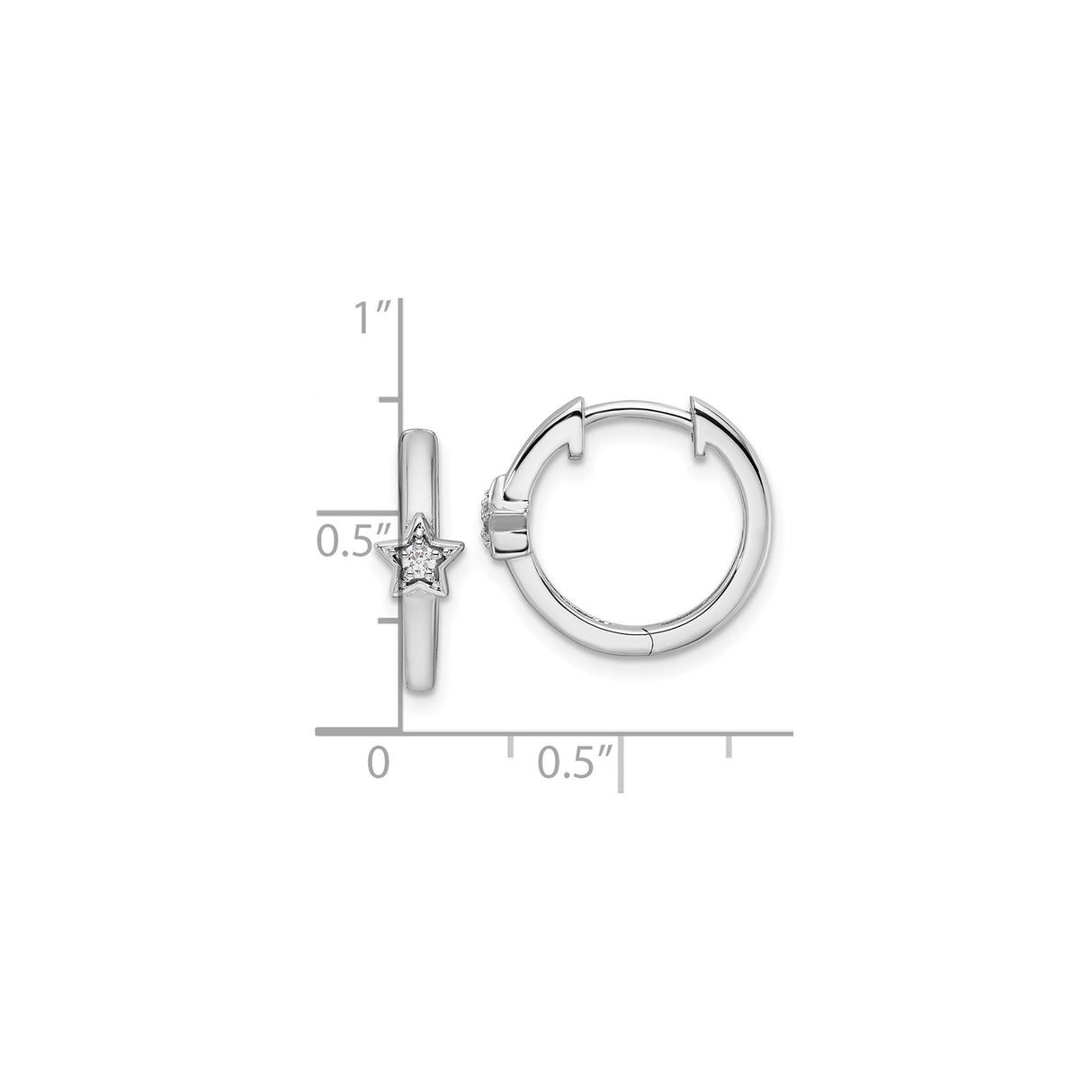 Sterling Silver Hoop Earrings with Diamond Accent and Star Charm, Celestial Style