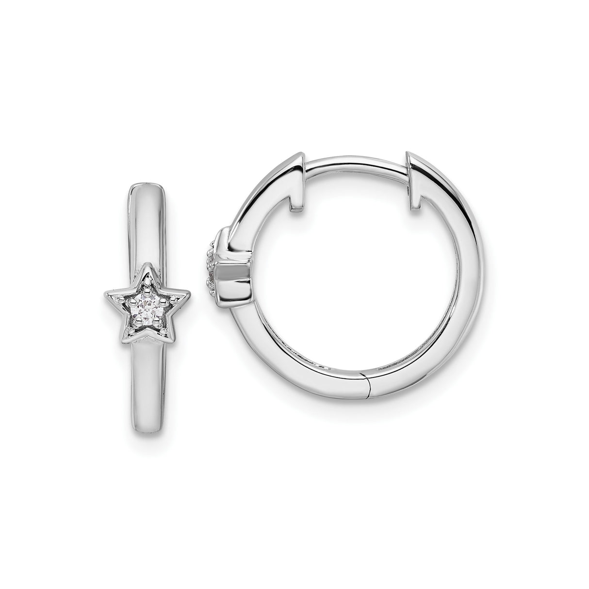 Sterling Silver Hoop Earrings with Diamond Accent and Star Charm, Celestial Style