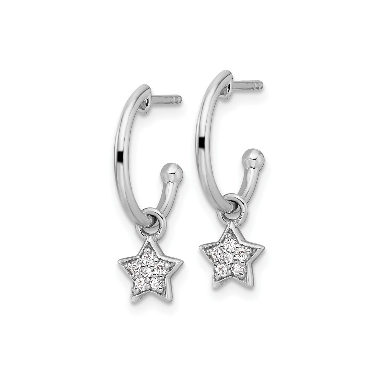 Sterling Silver Star Hoop Earrings with Diamond Accents and Dangling Charms