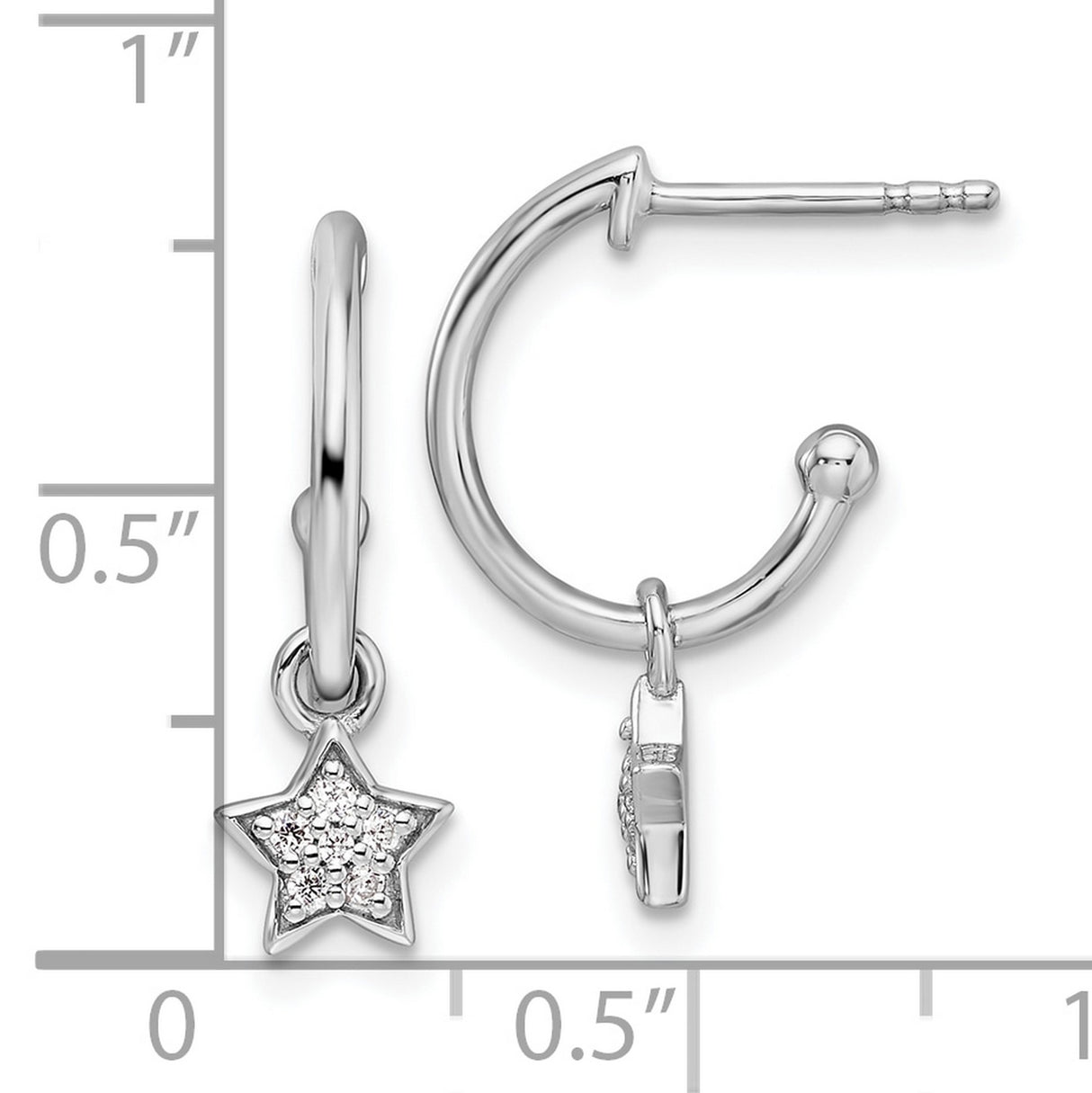 Sterling Silver Star Hoop Earrings with Diamond Accents and Dangling Charms