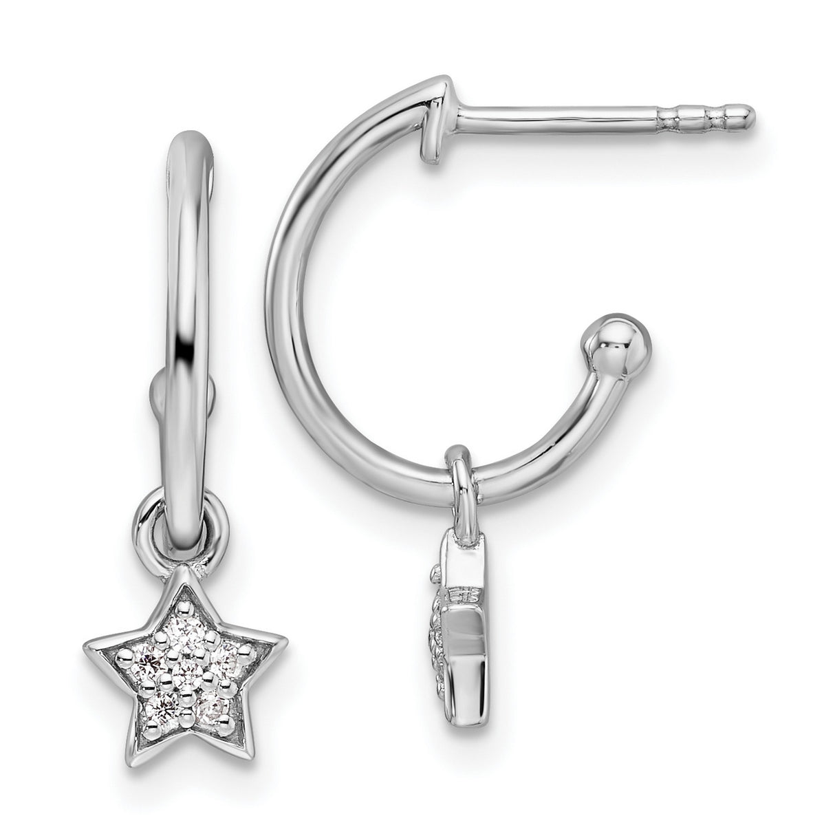Sterling Silver Star Hoop Earrings with Diamond Accents and Dangling Charms