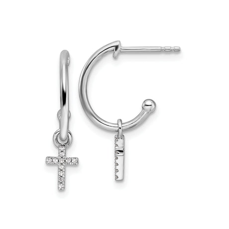 Sterling Silver Cross Pendant and Hoop Earrings with Diamond Accent, Unisex Christian Jewelry