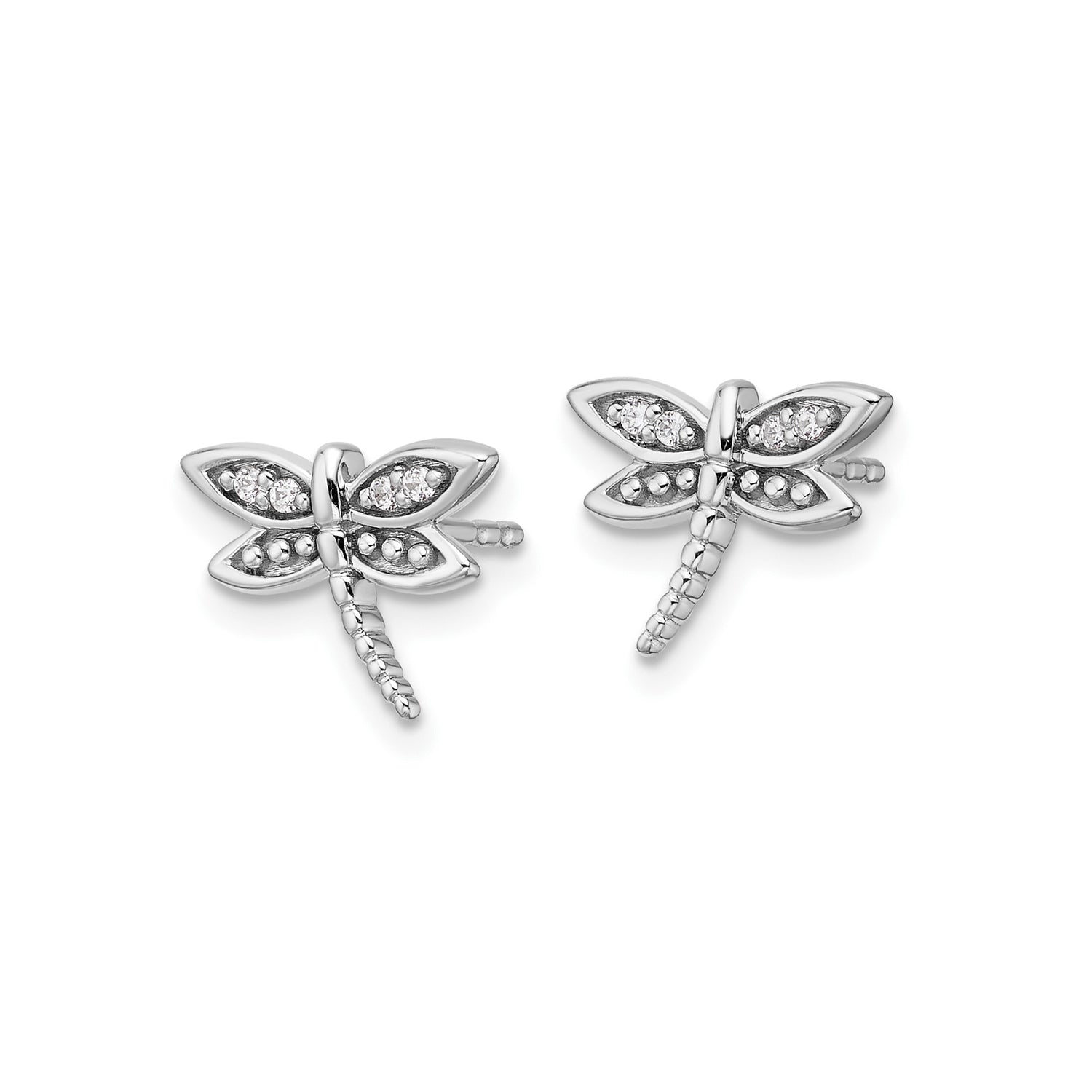 Sterling Silver Dragonfly Stud Earrings with Diamond Accents, Nature Inspired Design