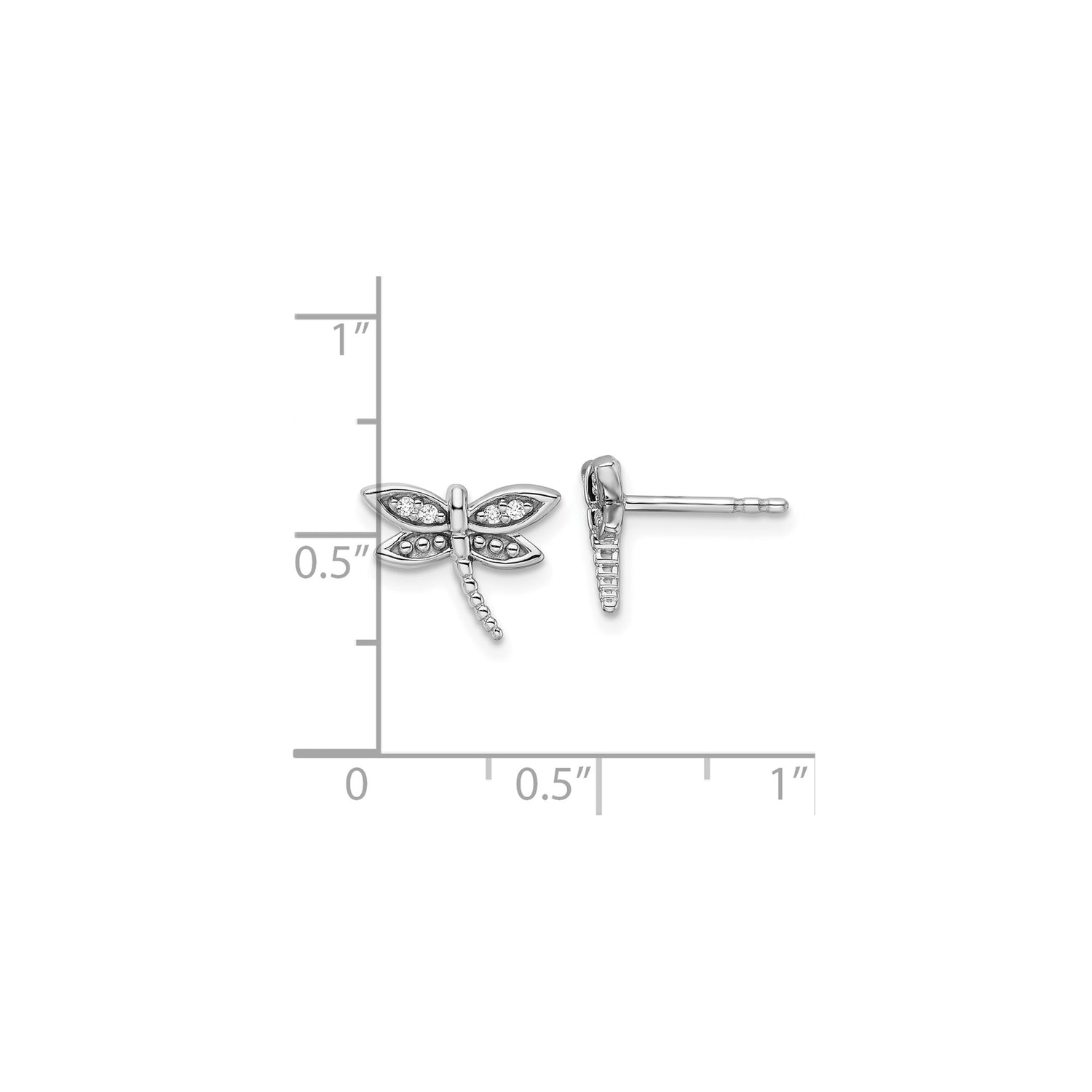 Sterling Silver Dragonfly Stud Earrings with Diamond Accents, Nature Inspired Design