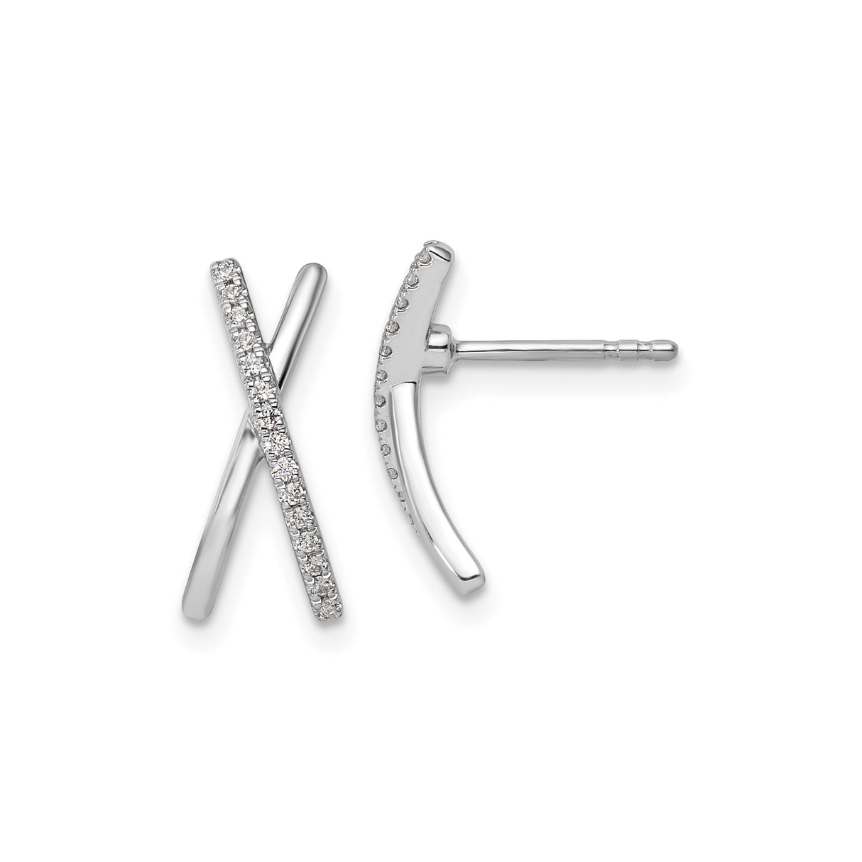 Sterling Silver X Stud Earrings with Pavé Cubic Zirconia Crisscross Design