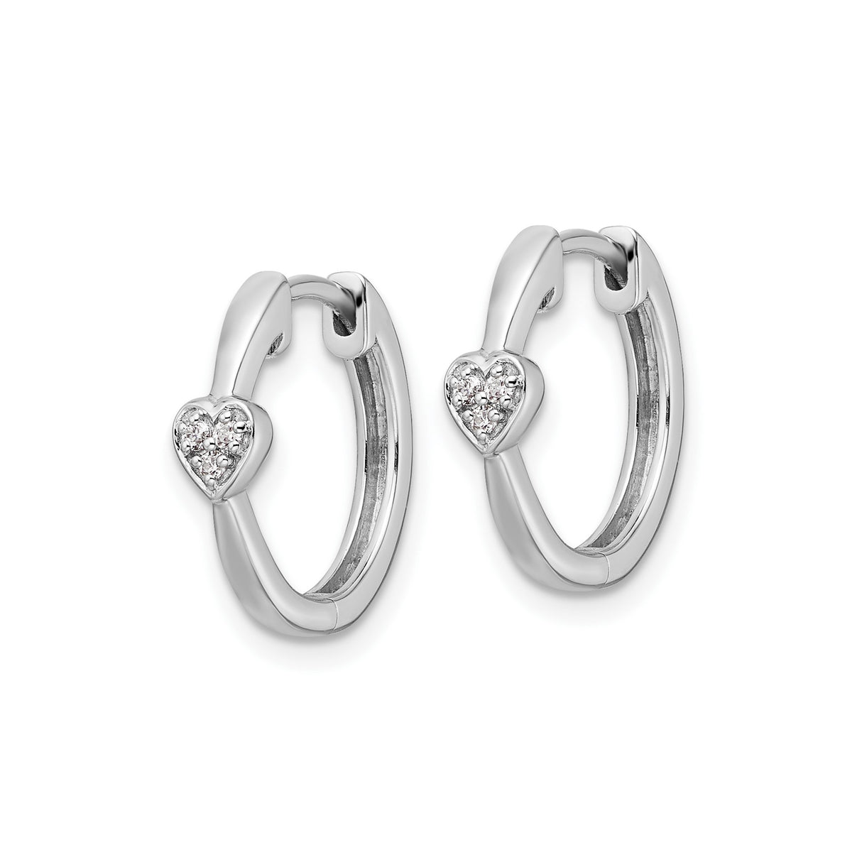 Sterling Silver Heart Huggie Hoop Earrings with Diamonds, Delicate Romantic Style