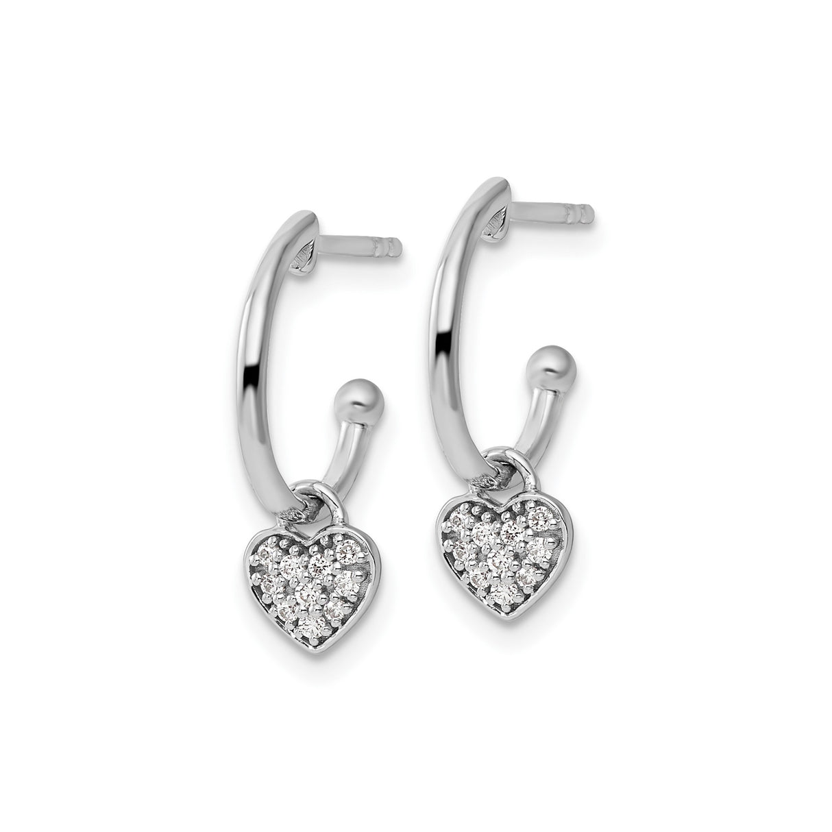 Sterling Silver Heart Dangle Hoop Earrings with Diamond Charms for Women