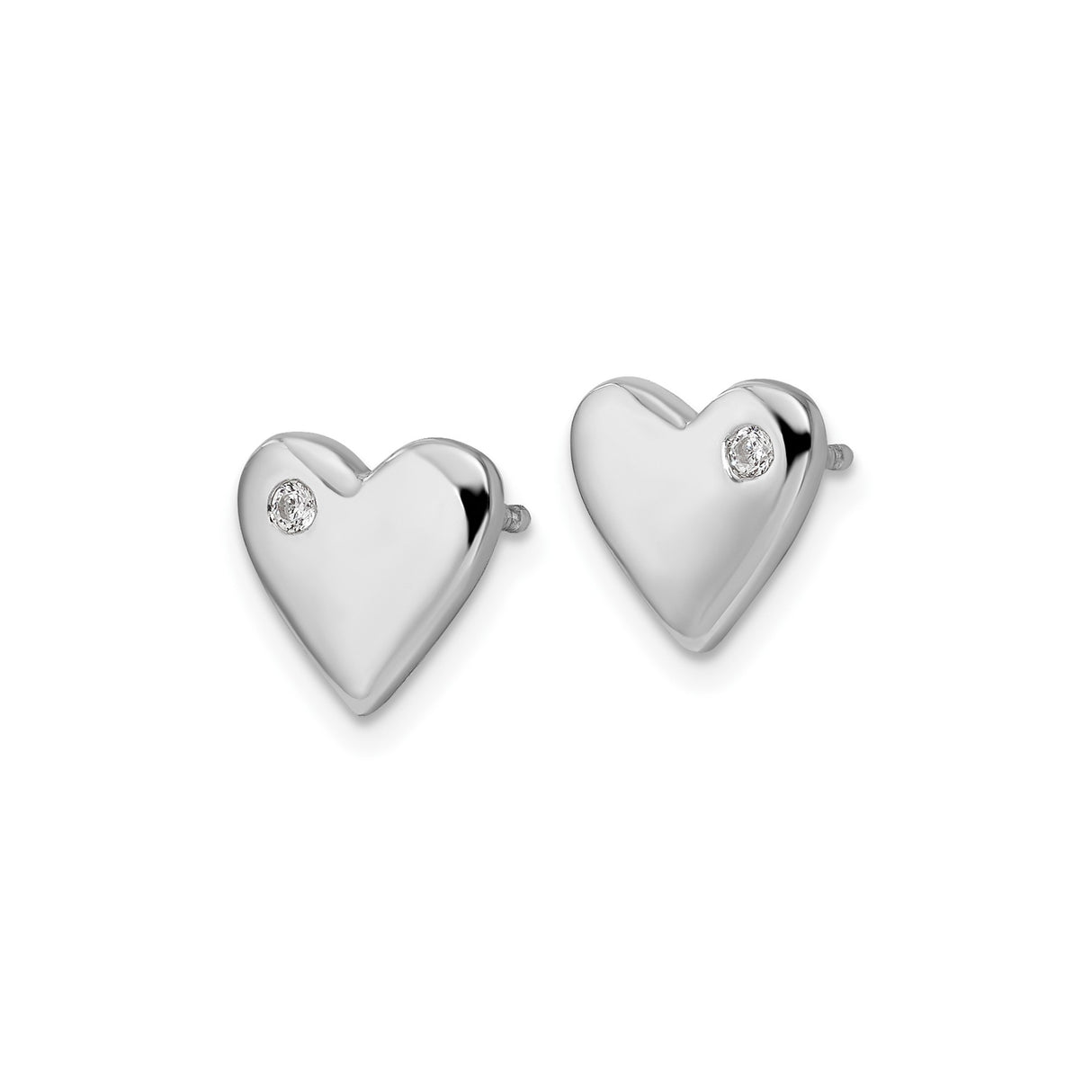 Sterling Silver Heart Stud Earrings with Diamond Accent, Minimalist Romantic Jewelry for Women