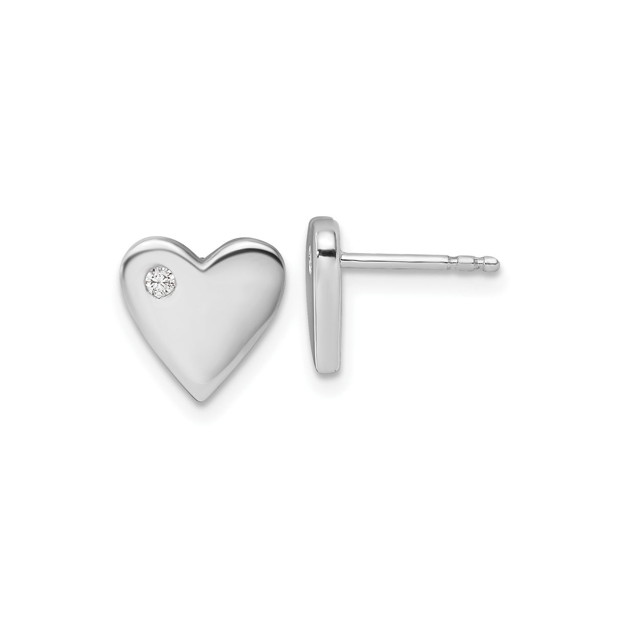 Sterling Silver Heart Stud Earrings with Diamond Accent, Minimalist Romantic Jewelry for Women
