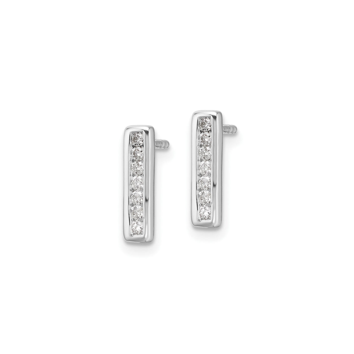 Sterling Silver Bar Stud Earrings with Diamond, Vertical Line Minimalist Style