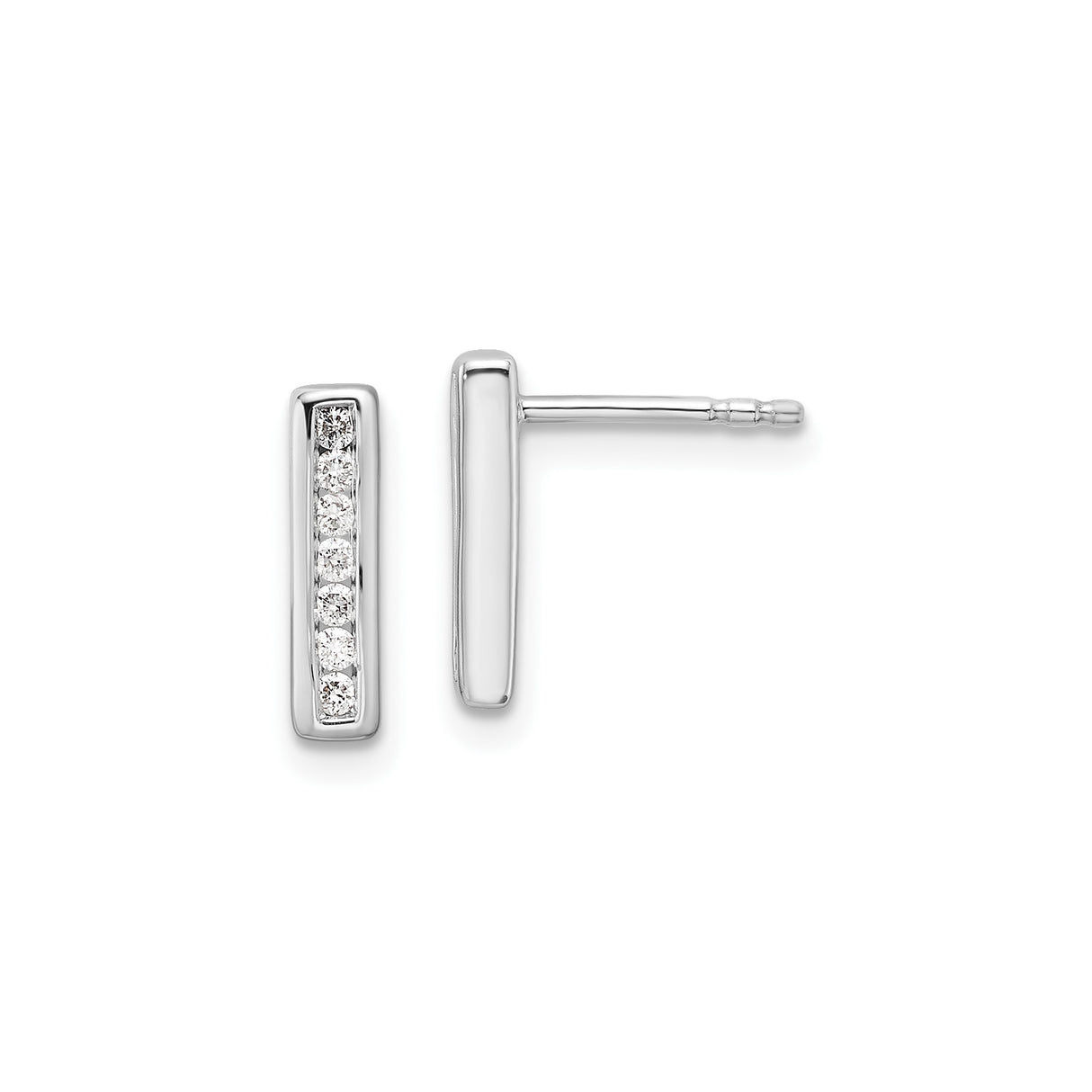 Sterling Silver Bar Stud Earrings with Diamond, Vertical Line Minimalist Style