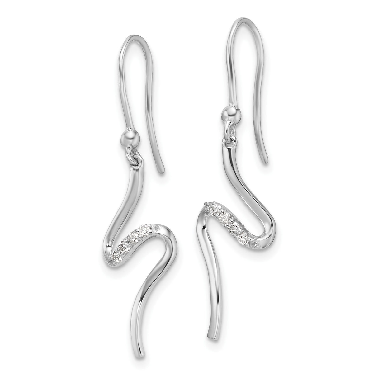 Sterling Silver Dangle Earrings with Diamonds, Wavy Drop Design, Lightweight Abstract Style