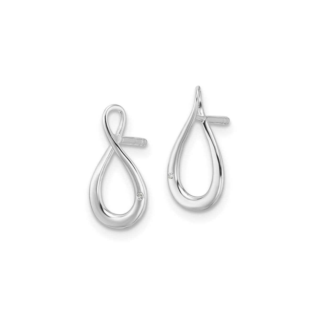 Sterling Silver Infinity Stud Earrings with Diamond Accent and Twisted Loop Design