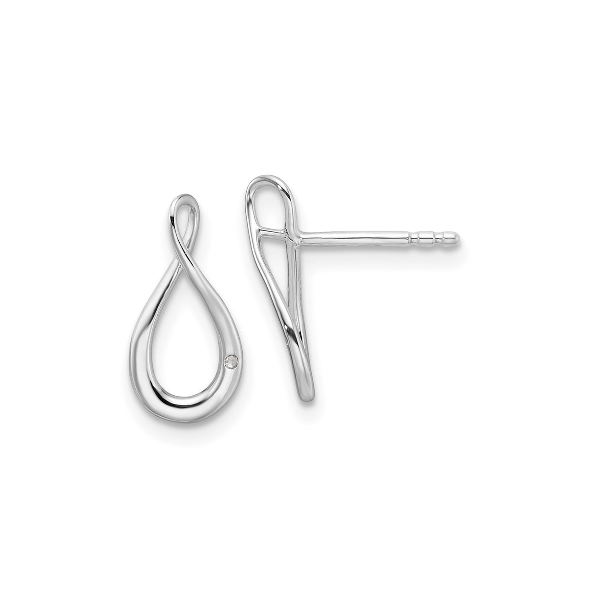 Sterling Silver Infinity Stud Earrings with Diamond Accent and Twisted Loop Design