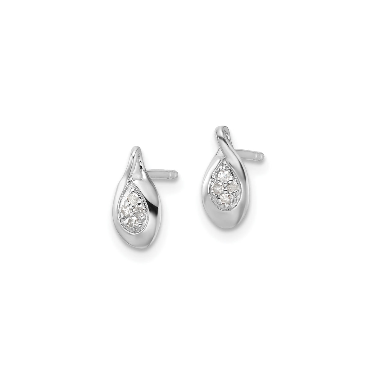 Sterling Silver Teardrop Stud Earrings with Diamonds, Polished Twist Design