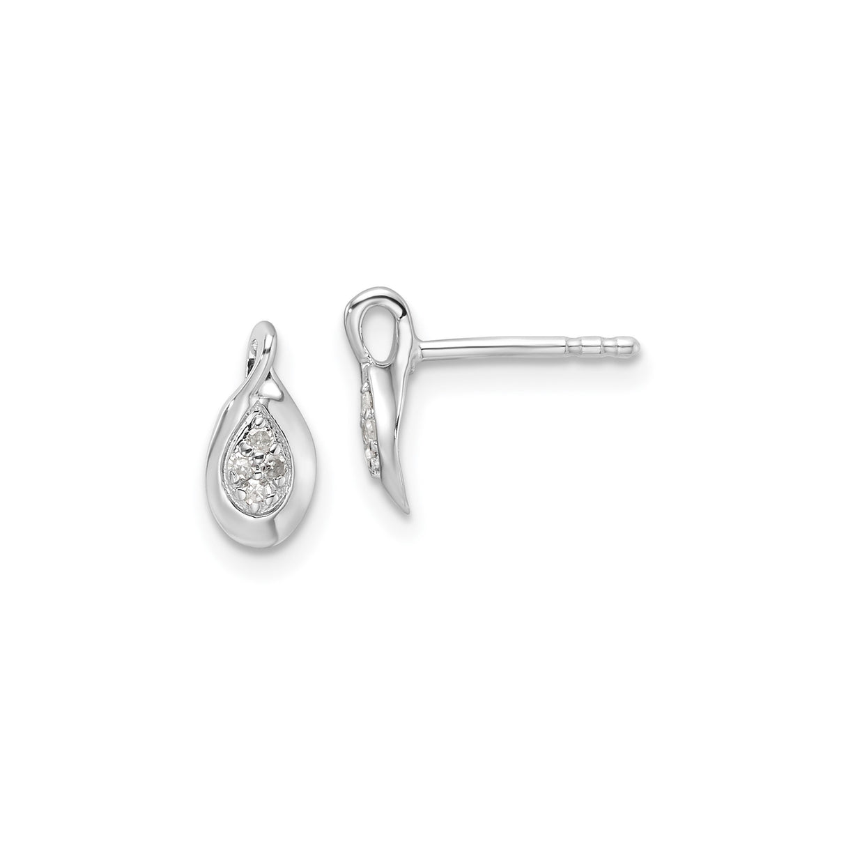 Sterling Silver Teardrop Stud Earrings with Cubic Zirconia, Polished Twist Design